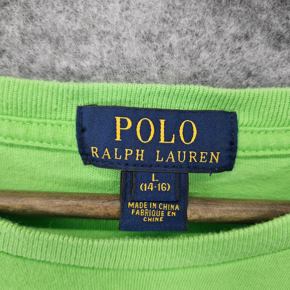 Polo Ralph Lauren T Shirt Boys L 14 16 Lime Green Pony Logo School Preppy Tee - Picture 4 of 8
